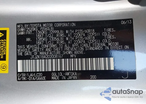 2013 Lexus Rx 350 z USA, uszkodzony, nr VIN JTJZK1BA2D2008167